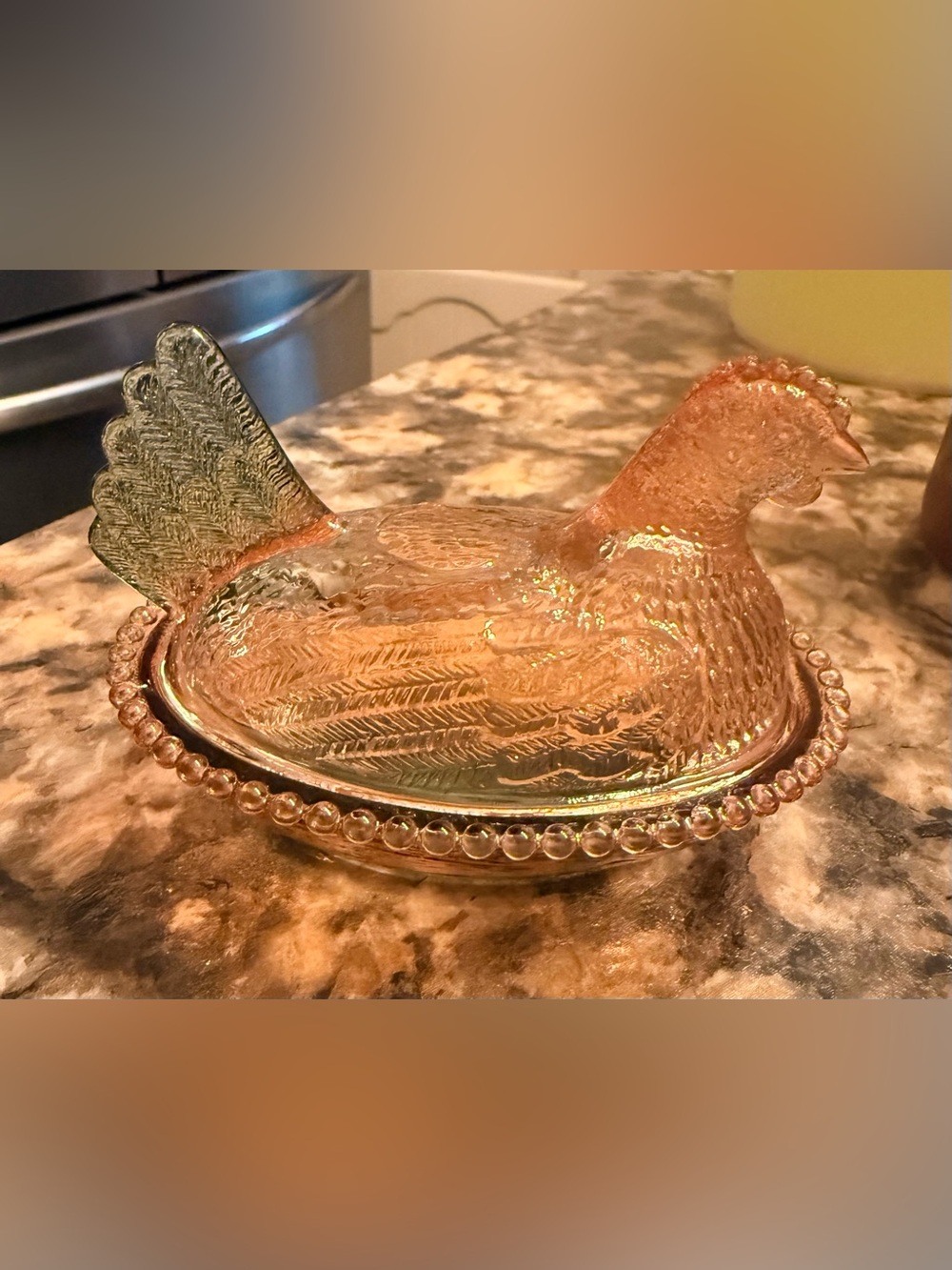 Glass Hen on Nest Decorative Trinket Dish